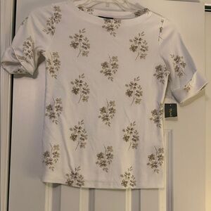 Style & Co. White Tee with Brown Floral Print